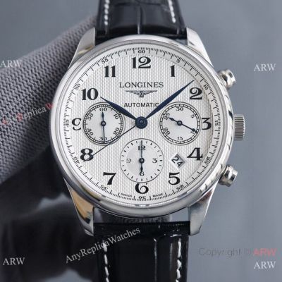 AAA Replica Longines Master Complications Watch Black Leather Strap
